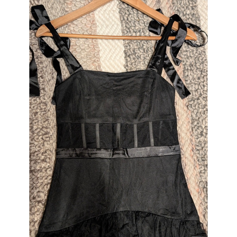 NWT Lulus Mystique Black Tulle Tie-Strap Tiered Maxi Dress Corset Gown small - Picture 4 of 8